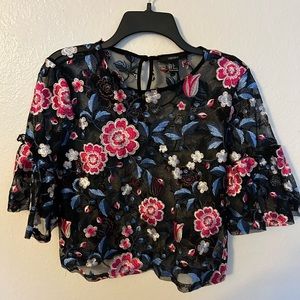 Forever 21 Black Embroidered Floral Blouse
